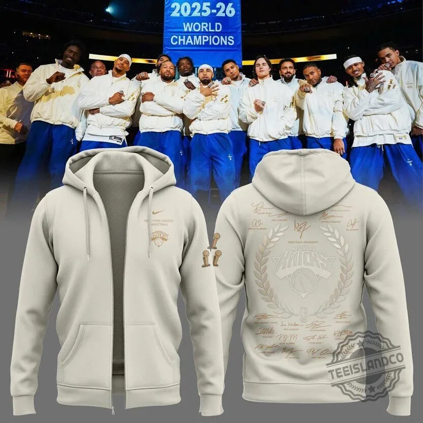 New York Knicks 2025-26 World Champions Team Signatures Hoodie