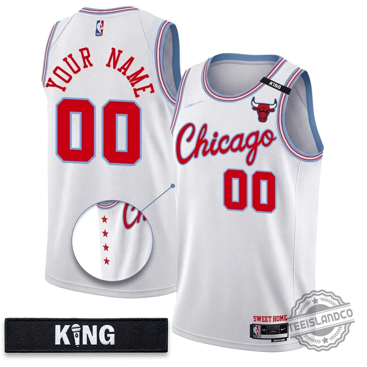 Chicago Bulls Custom Name and Number White Basketball Jersey