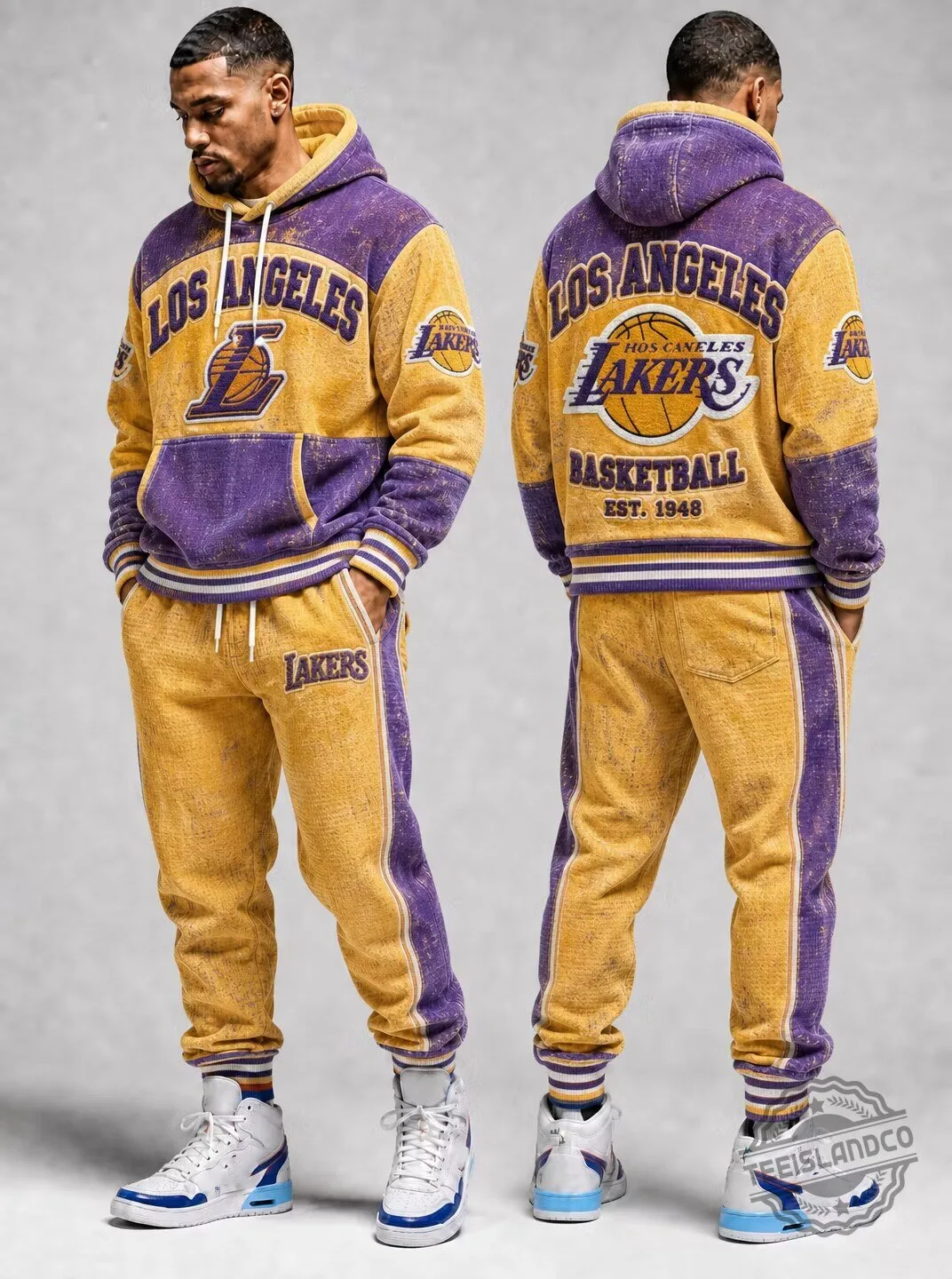 Los Angeles Lakers Basketball Vintage Distressed Gold and Purple Hoodie