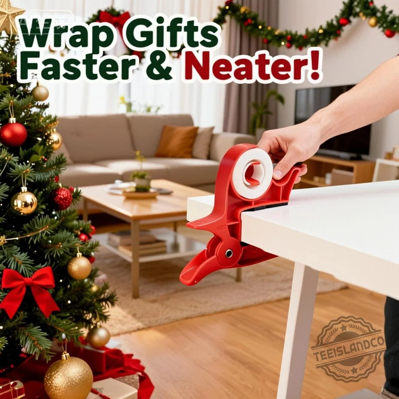 Gift Wrapping Tool Tape Dispenser and Cutter for Faster Neater Presents