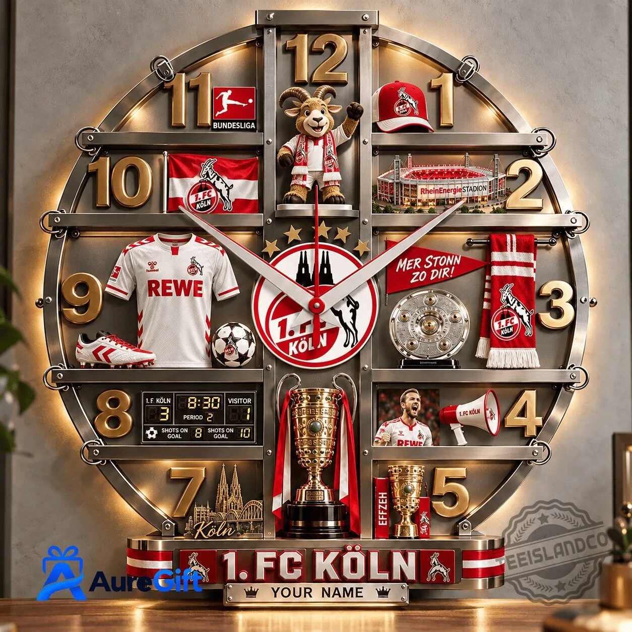 1. FC Köln Bundesliga Matchday Personalized Name Acrylic Wall Clock Fan Gift