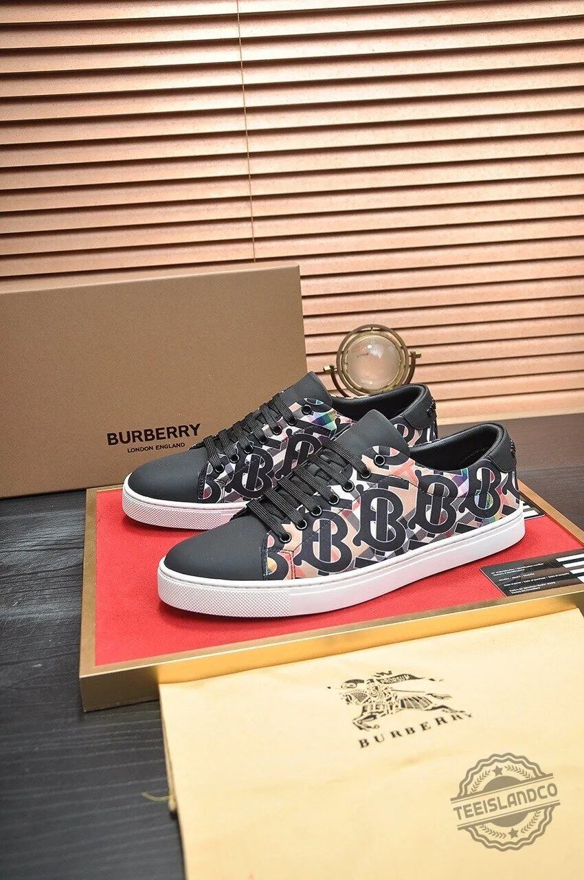Burberry London England Monogram Pattern Black Lace Up Casual Shoes