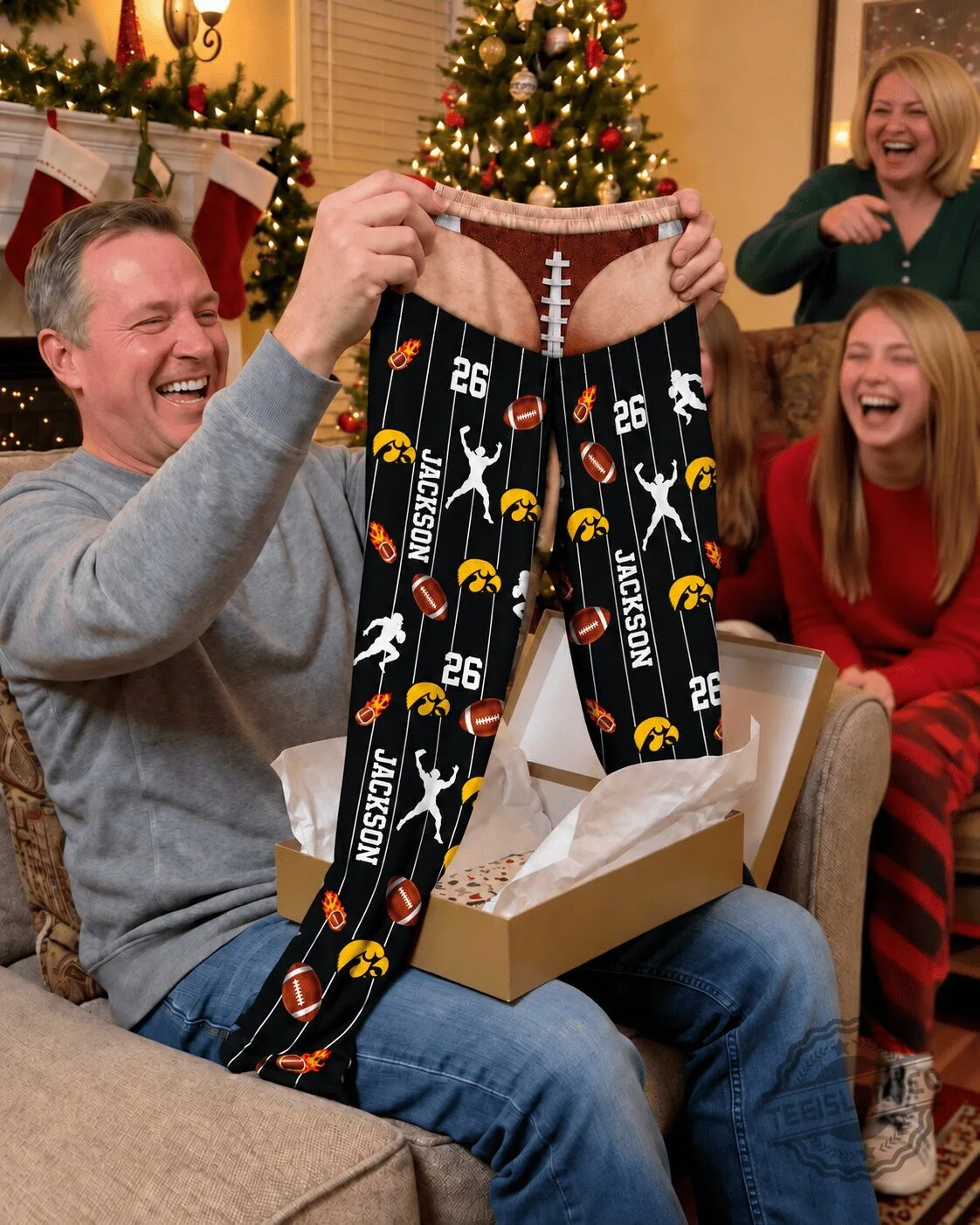 Iowa Hawkeyes Football Pattern Personalized Black Pants with Player Name