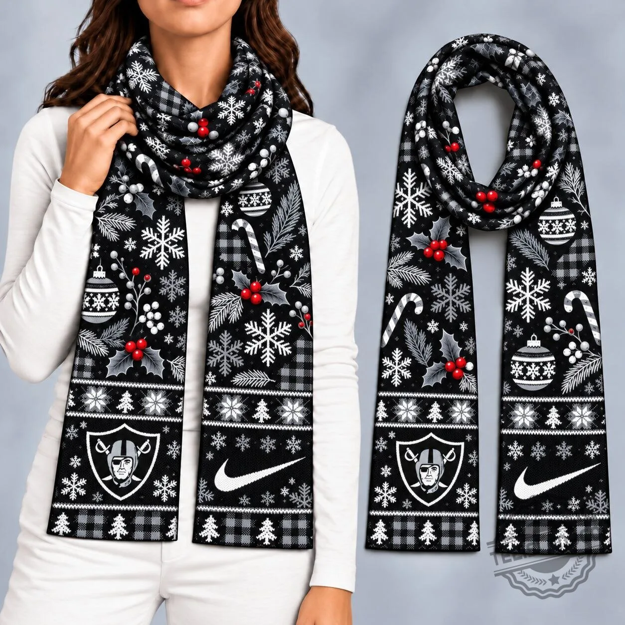 Las Vegas Raiders NFL Christmas Holiday Winter Pattern Scarf