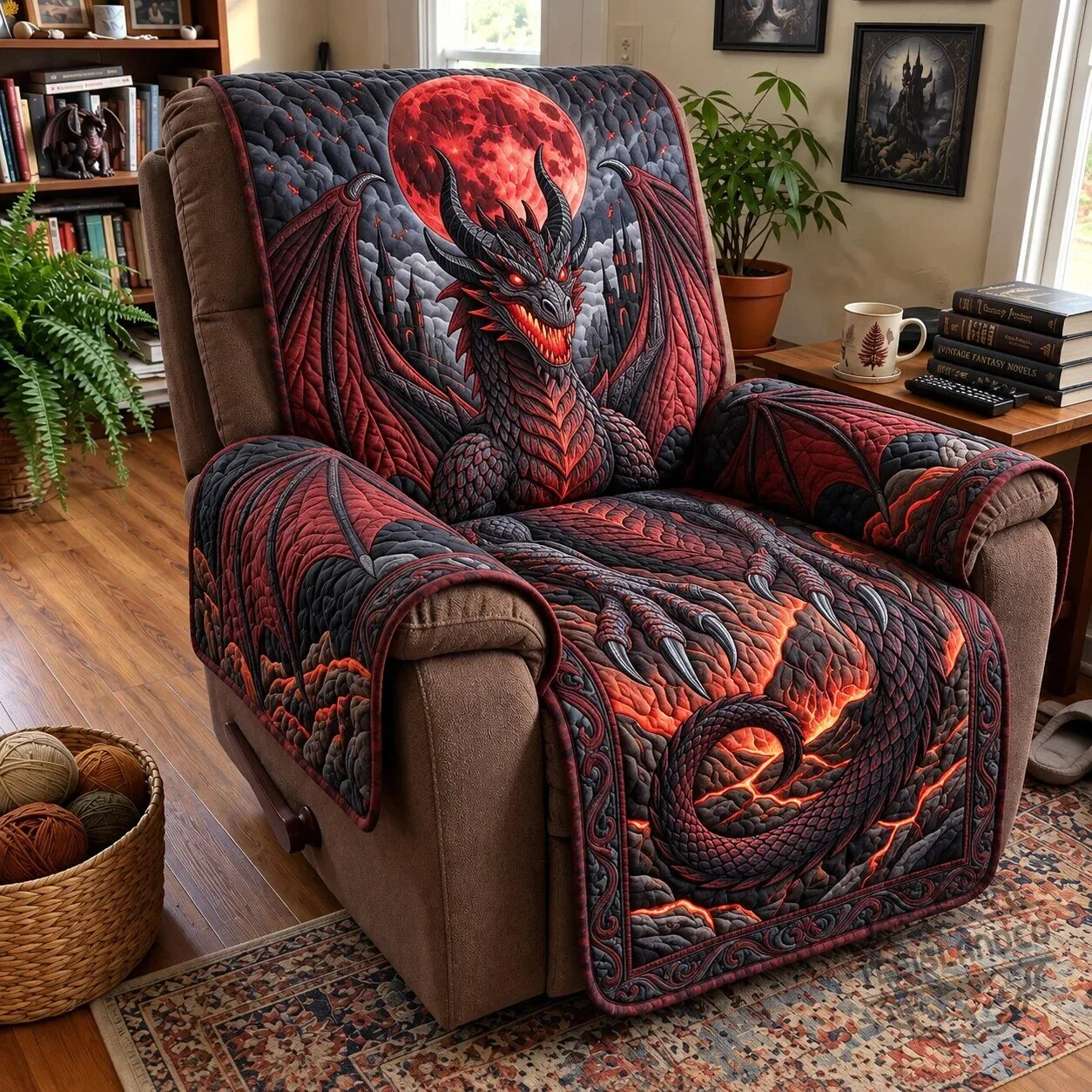 Blood Moon Apocalypse Dragon Quilted Recliner Cover